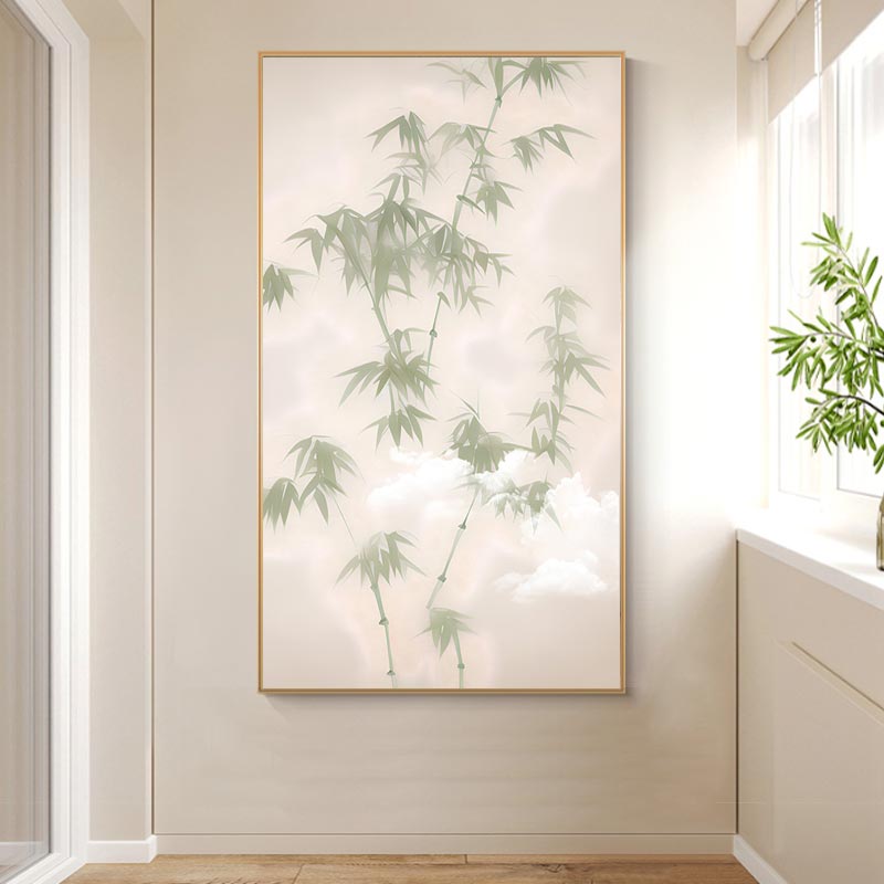 侘寂风现代简约光影绿植奶油风客厅玄关装饰画芯高清素材图库