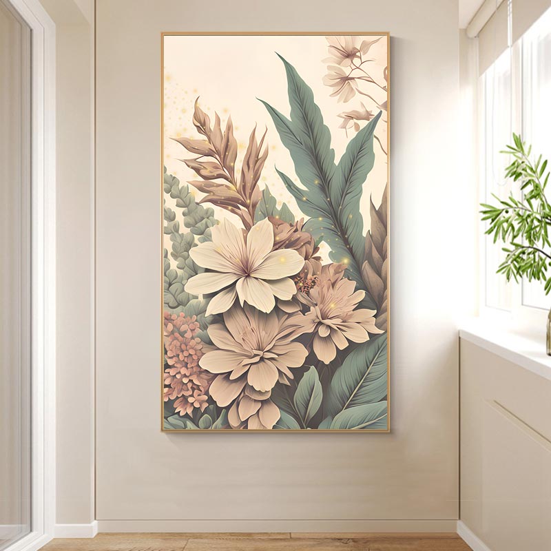 现代简约轻奢温馨花朵北欧风装饰画玄关挂画画芯高清素材图库