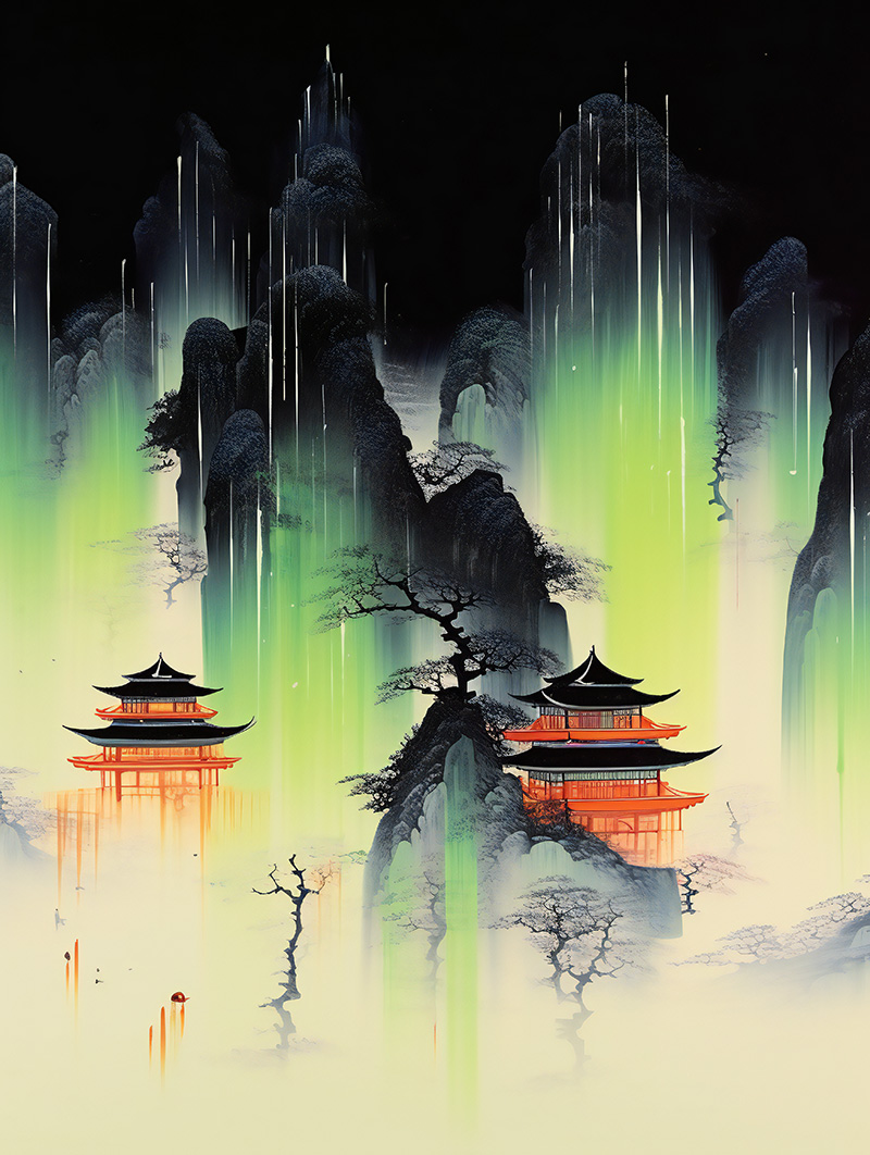 新中式中国风江南水乡水墨房子玄关背景墙挂画装饰画素材图库
