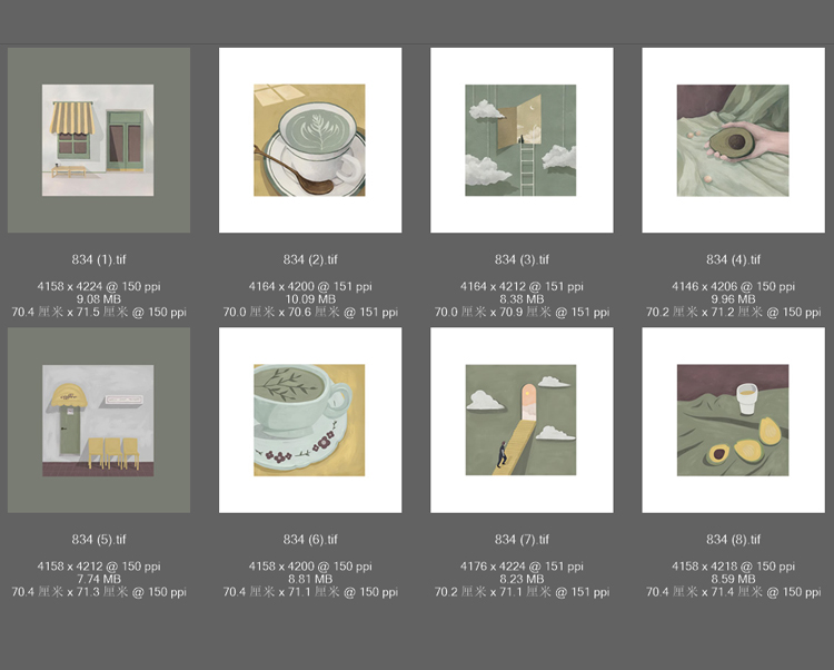 简约北欧抽象手绘咖啡厅餐厅小众艺术轻奢装饰画画芯喷绘素材