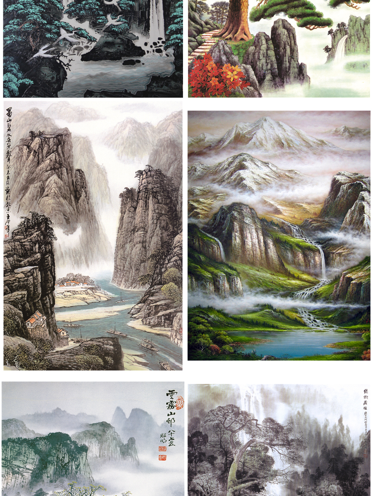 高清山水壁画背景墙素材 新中式国画装饰画图库水墨风景意境图
