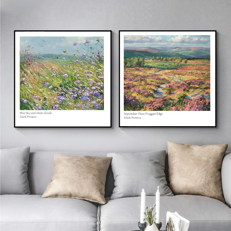 现代简约手绘风景油画 风景装饰画画芯正方形壁画挂画素材