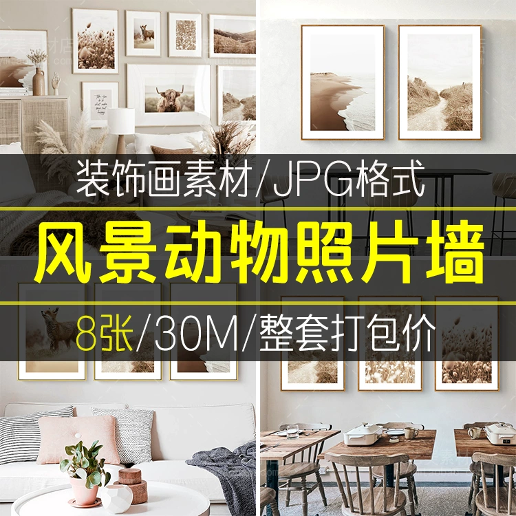 北欧现代简约风景建筑懂物植物花卉组合照片墙装饰画画芯素材