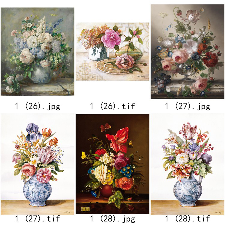 现代简约清新水彩植物花瓶北欧静物花卉装饰画三联高清图库素材