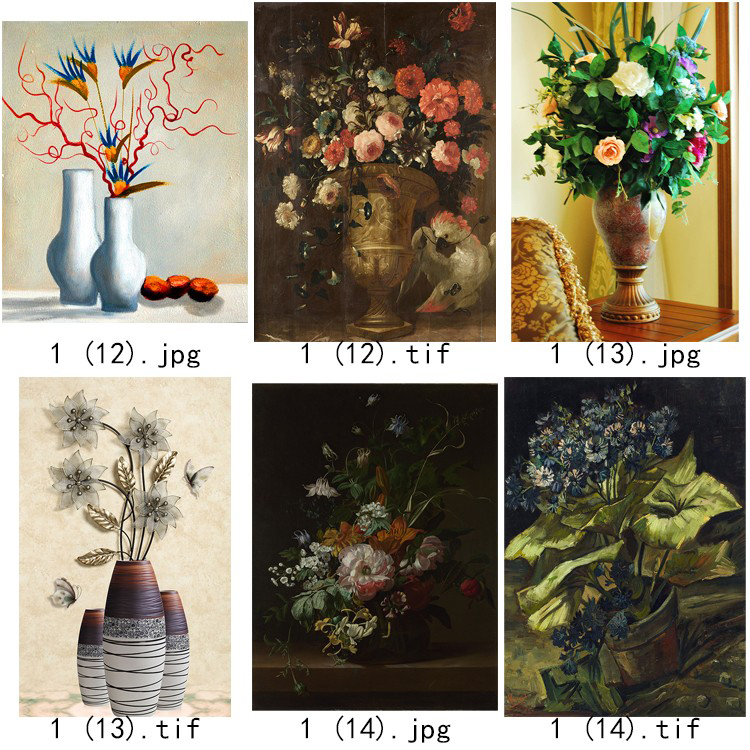 现代简约清新水彩植物花瓶北欧静物花卉装饰画三联高清图库素材