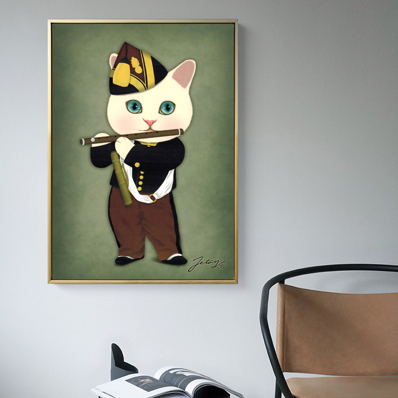 简约北欧黑白线条萌物动物猫咪小猫儿童房卡通装饰画高清素材
