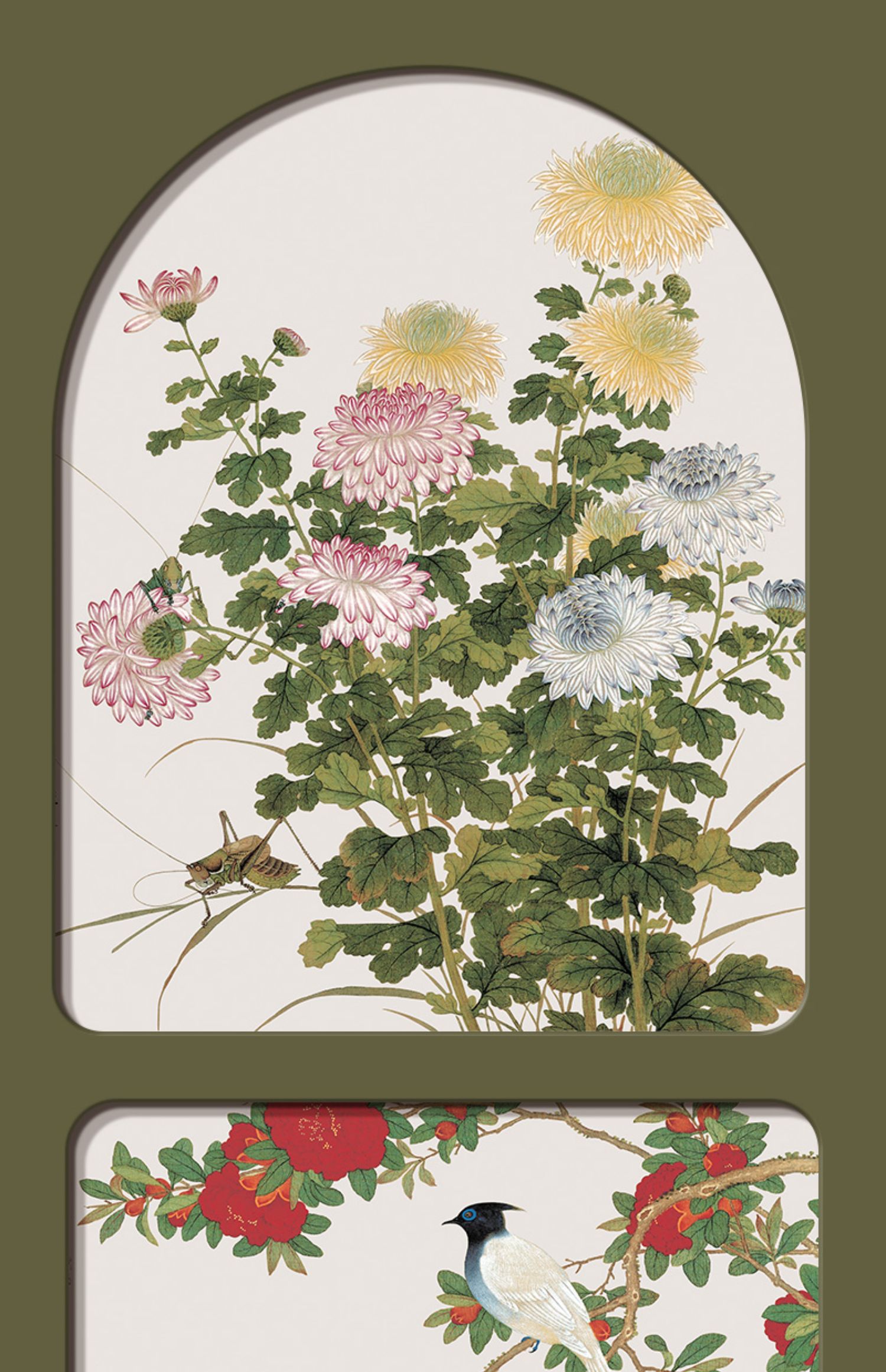 复古轻奢抽象中古风禅意花鸟玄关客厅装饰画画芯高清素材图库图片