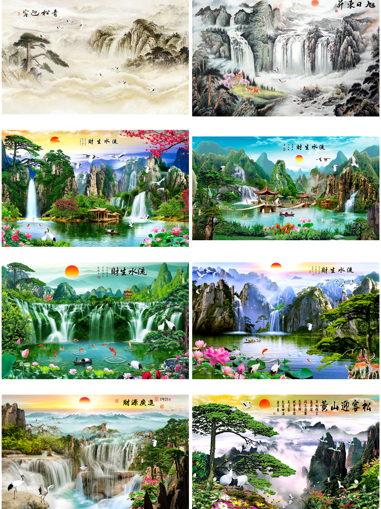 高清山水壁画背景墙素材 新中式国画装饰画图库水墨风景意境图