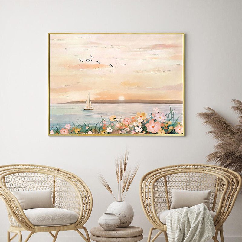 北欧简约油画手绘风景客厅餐厅电表箱玄关装饰画高清素材图库