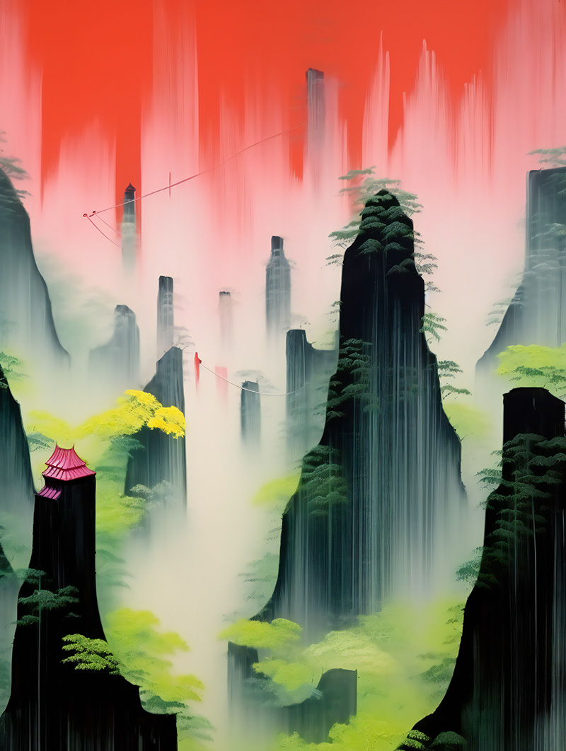 新中式中国风江南水乡水墨房子玄关背景墙挂画装饰画素材图库