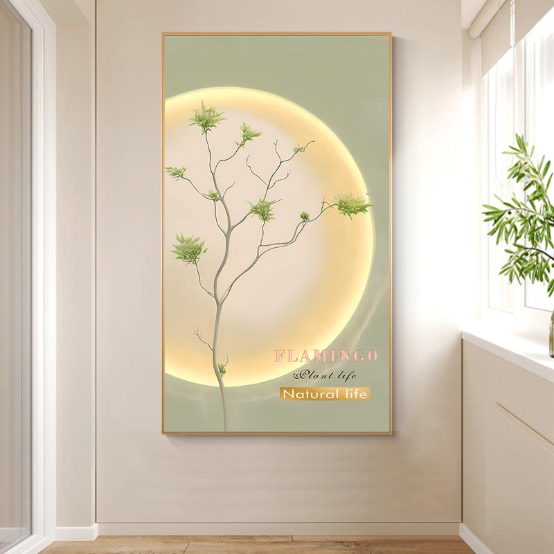 侘寂风现代简约光影绿植奶油风客厅玄关装饰画芯高清素材图库