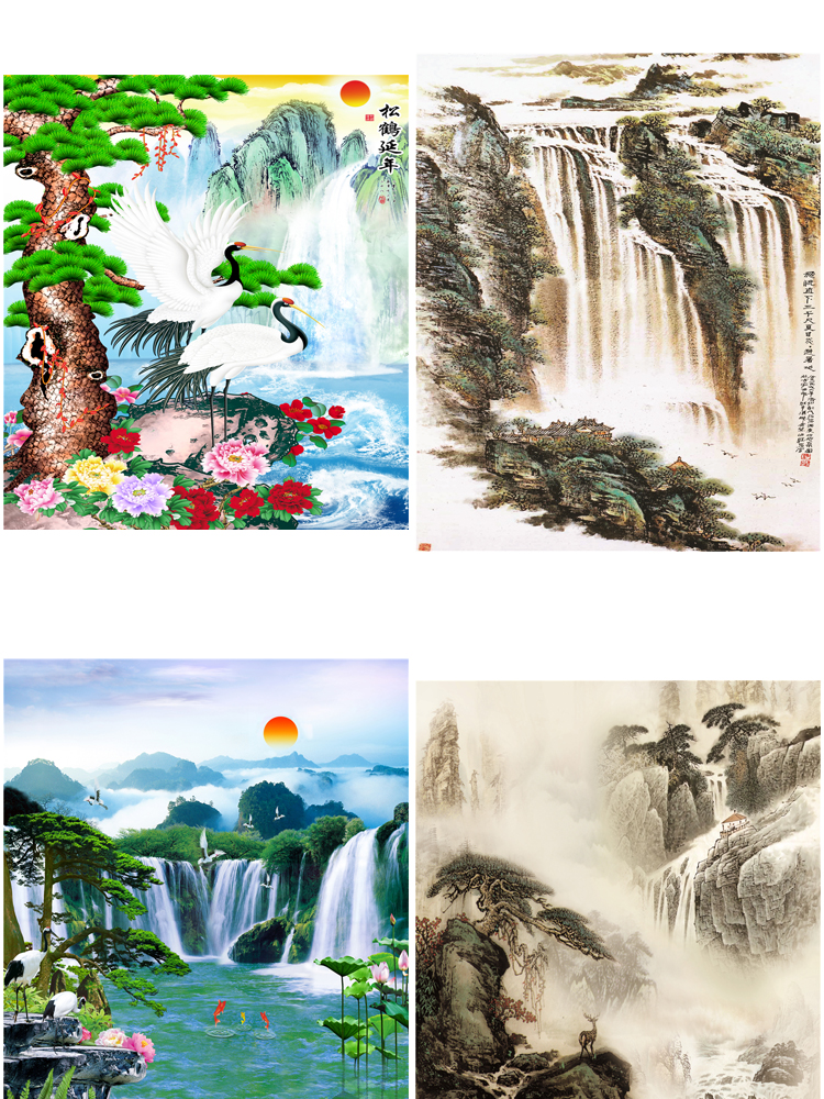 高清山水壁画背景墙素材 新中式国画装饰画图库水墨风景意境图