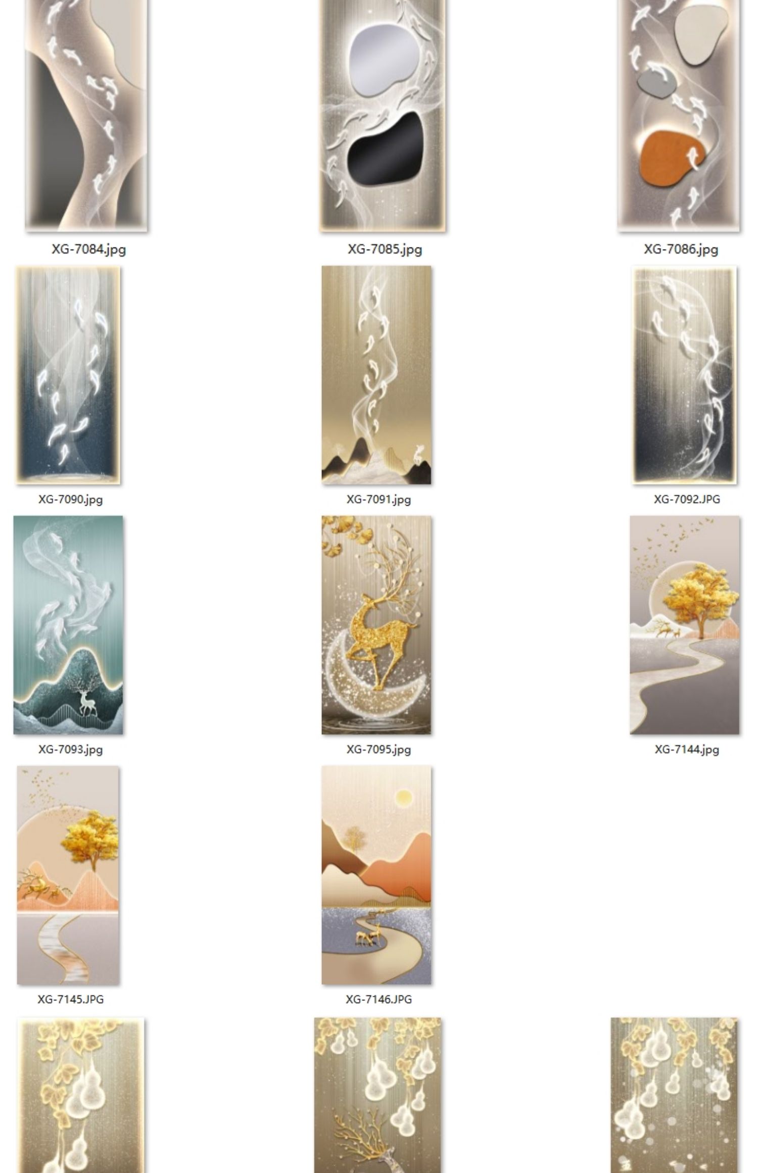 现代简约轻奢晶瓷画带灯光画玄关鹿九鱼图装饰画画芯高清素材图库