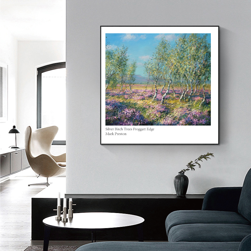 现代简约手绘风景油画 风景装饰画画芯正方形壁画挂画素材