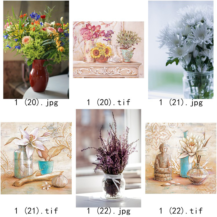 现代简约清新水彩植物花瓶北欧静物花卉装饰画三联高清图库素材