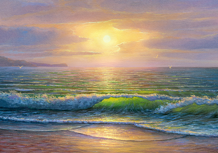大海抽象手绘油画海浪风景现代装饰画肌理画芯高清喷绘素材图库