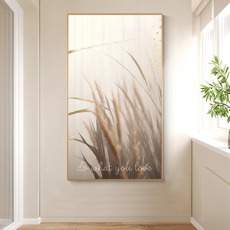 侘寂风简约晶瓷画金色芦苇光影玄关客厅装饰画高清素材图库