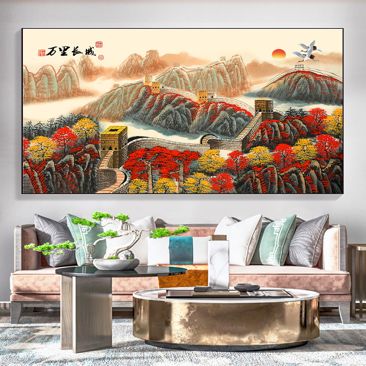 鸿运当头国画山水画风水靠山手绘中式办公室装饰壁画高清素材
