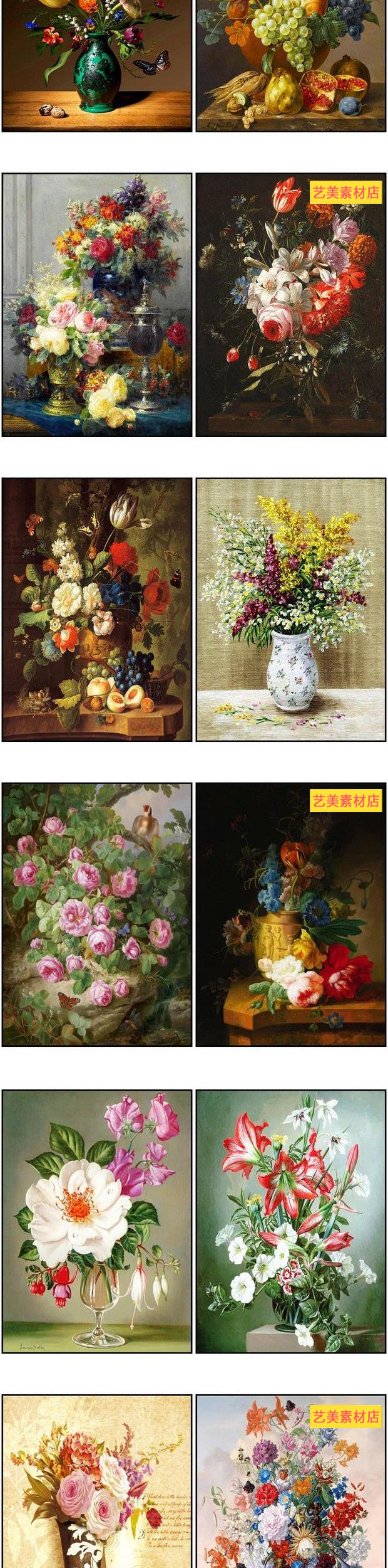 复古怀旧欧式手绘油画花瓶花卉玫瑰花朵装饰画图片图库设计素材
