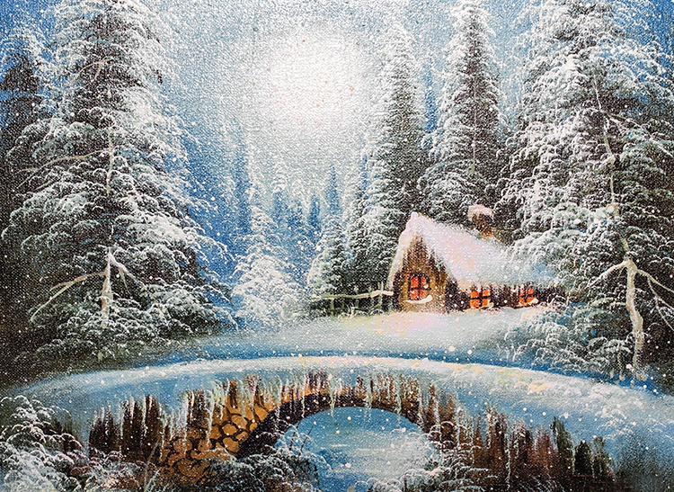 现代简约清新手绘肌理油画北欧树林风景客厅装饰画画芯素材图库