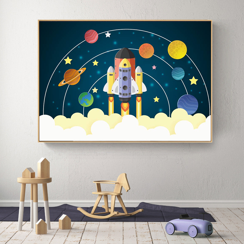 现代立体几何卡通手绘插画星球宇宙星空装饰画画芯素材高清图